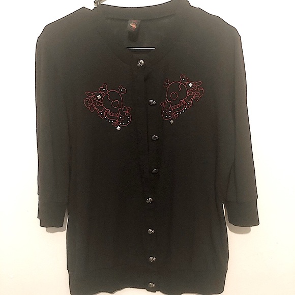 Skull button cardigan with embroidered skulls - Picture 1 of 4